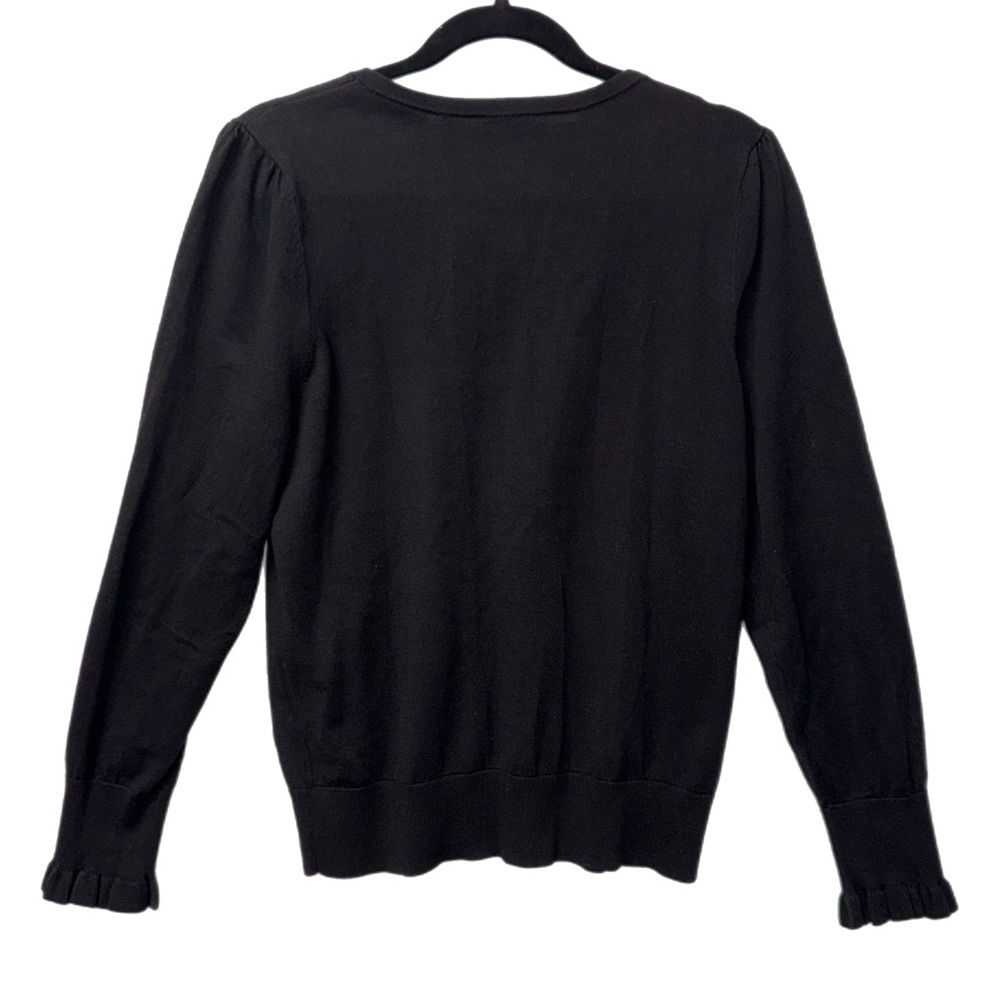 Talbots - Black Button-Front Cardigan with Ruffled Cuffs - Size Large - Picture 2 of 6
